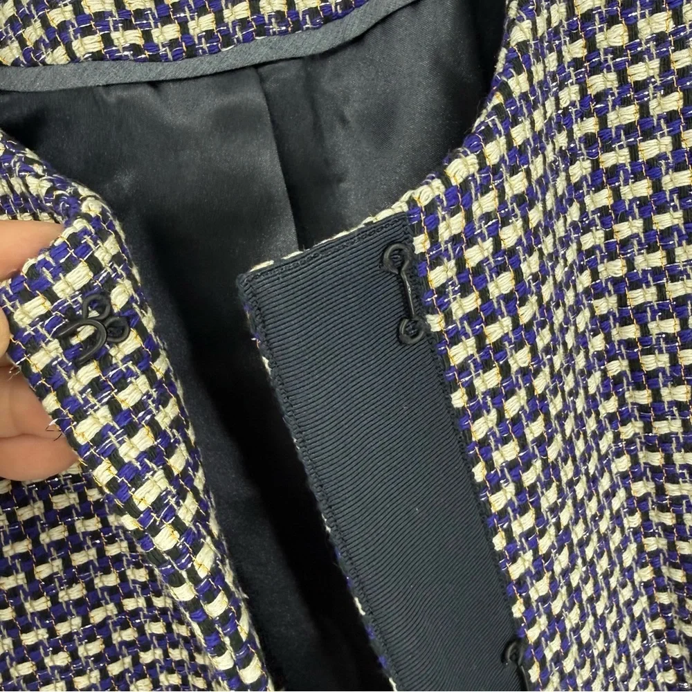 J. Crew Purple Metallic Cropped Blazer Jacket Size 6 Women Pockets Woven Silk